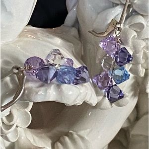 Earrings Lavender, Blue, White 1” Swarovski Briolette with Comfy SS Lever Backs